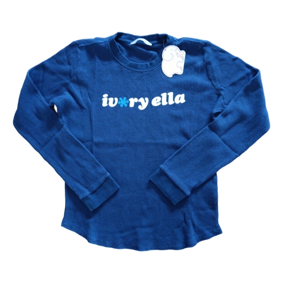 Ivory ella Snowflake Waffle Knit Long Sleeve Tee Shirt Various Sizes Navy Blue - Picture 1 of 7